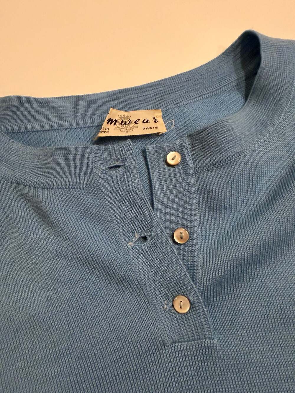 Vintage Timwear Paris 100% Tasmanian Wool Knit Short Sleeve Henley Shirt - Picture 7 of 9